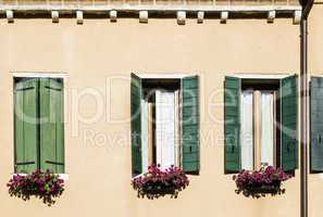 Venetian windows with flowers