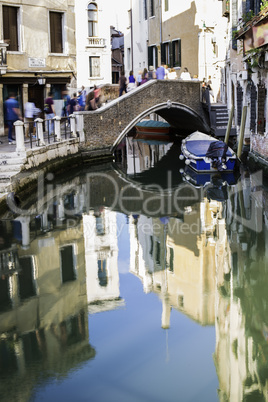 Ancient buildings in the channel in Venice.