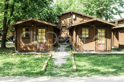 Wooden bungalows on campsite camping