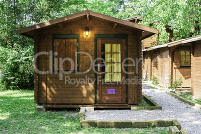 Wooden bungalows on campsite camping