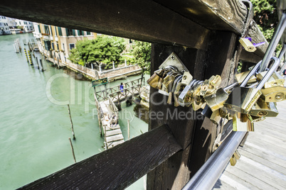 Padlocks of lovers placed on the bridge