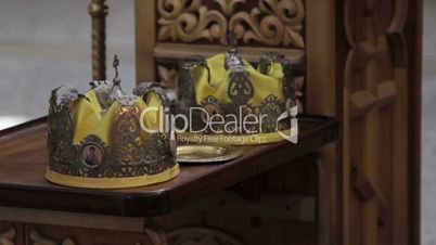 Two Orthodox Wedding Ceremonial Crowns Ready for Ceremony