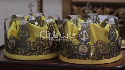 Two Orthodox Wedding Ceremonial Crowns Ready for Ceremony