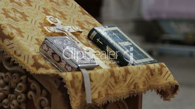 A Bible lying on the pulpit in a church