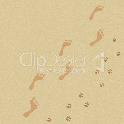 Footprints man and paw prints dog on sand. Footprints man and paw prints dog on sand.