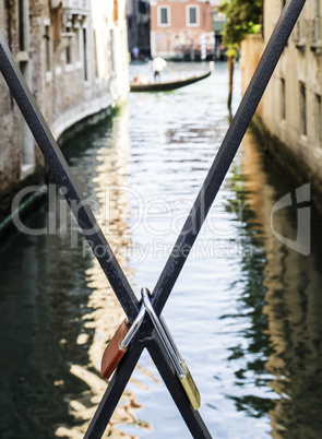 Padlocks of lovers placed on the bridge