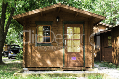 Wooden bungalows on campsite camping