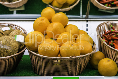 Fruits and vegetables on a supermarket shelf