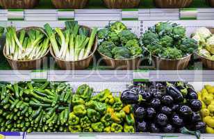 Fruits and vegetables on a supermarket shelf