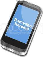 smart phone with ramadan kareem word on it