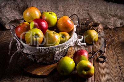 Fresh autumn apples in the basket