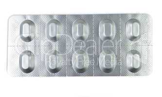 Einselne silberfarbene Tabletten Blisterpackung isoliert