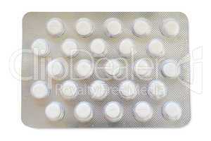Einselne silberfarbene Tabletten Blisterpackung isoliert