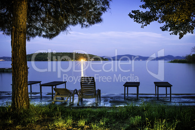 Morning on the shore of a mountain lake