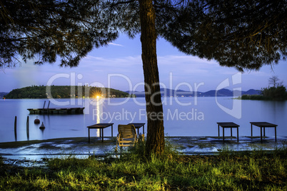 Morning on the shore of a mountain lake