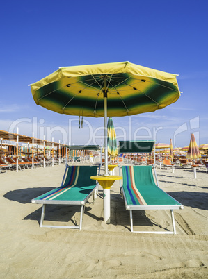 Sunbeds and umbrellas on the beach