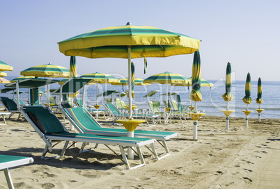 Sunbeds and umbrellas on the beach