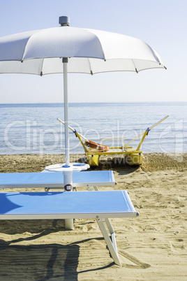 Sunbeds and umbrellas on the beach