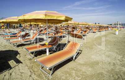 Sunbeds and umbrellas on the beach