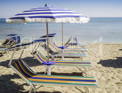 Sunbeds and umbrellas on the beach