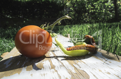 Vegetables, tomatoes and peppers in nature