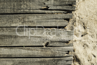 Wood boards on the beach