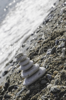 Stacked sea stones