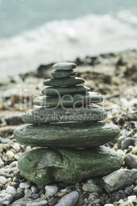 Stacked sea stones