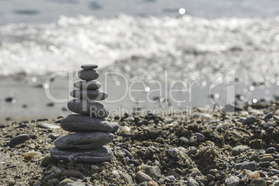 Stacked sea stones