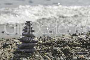 Stacked sea stones