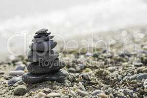 Stacked sea stones