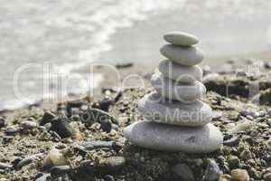 Stacked sea stones