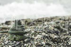 Stacked sea stones