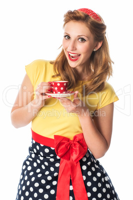 Pin up Girl mit Tasse Kaffee