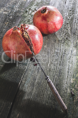 Pomegranate on wooden table