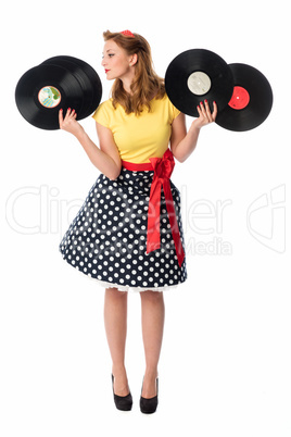 Pin up Girl mit Schallplatten