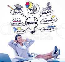 Composite image of businesswoman relaxing in a swivel chair
