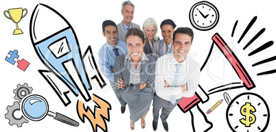 Composite image of smiling business people looking at camera wit