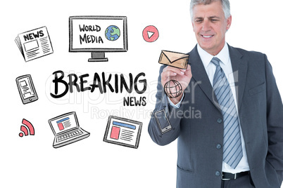 Composite image of businessman writing with black marker