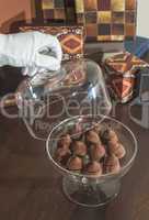 Chocolates in a luxurious glass dish