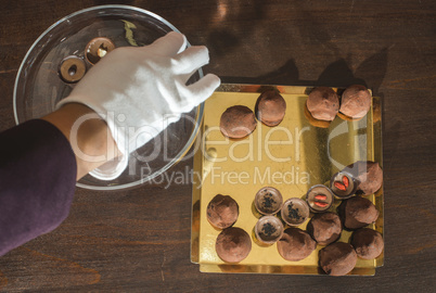 Chocolates in a luxurious glass dish