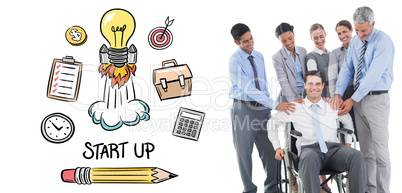 Composite image of business people supporting their colleague in