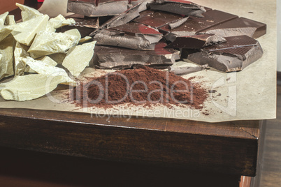 Pieces of cocoa butter and chocolate