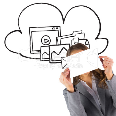 Composite image of businesswoman showing a card Composite image of businesswoman showing a card