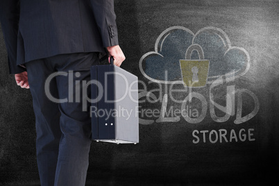 Composite image of rear view of businessman holding briefcase wa