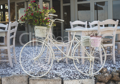 Vintage white bicycle.