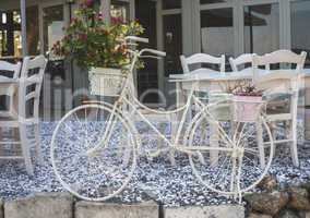 Vintage white bicycle.