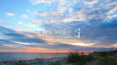 Dramatic Sky and Sunset over Beach. Time Lapse