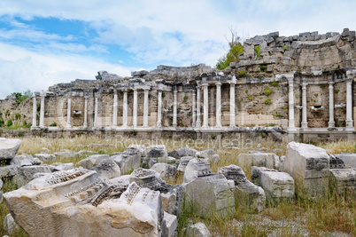 Beautiful view of ancient ruins in Side, Turkey