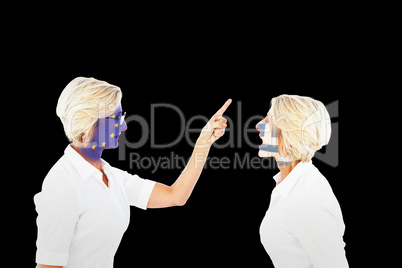 Composite image of businesswoman pointing